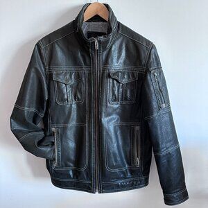 Unisex Men's Leather Moto Jacket sz M - Black